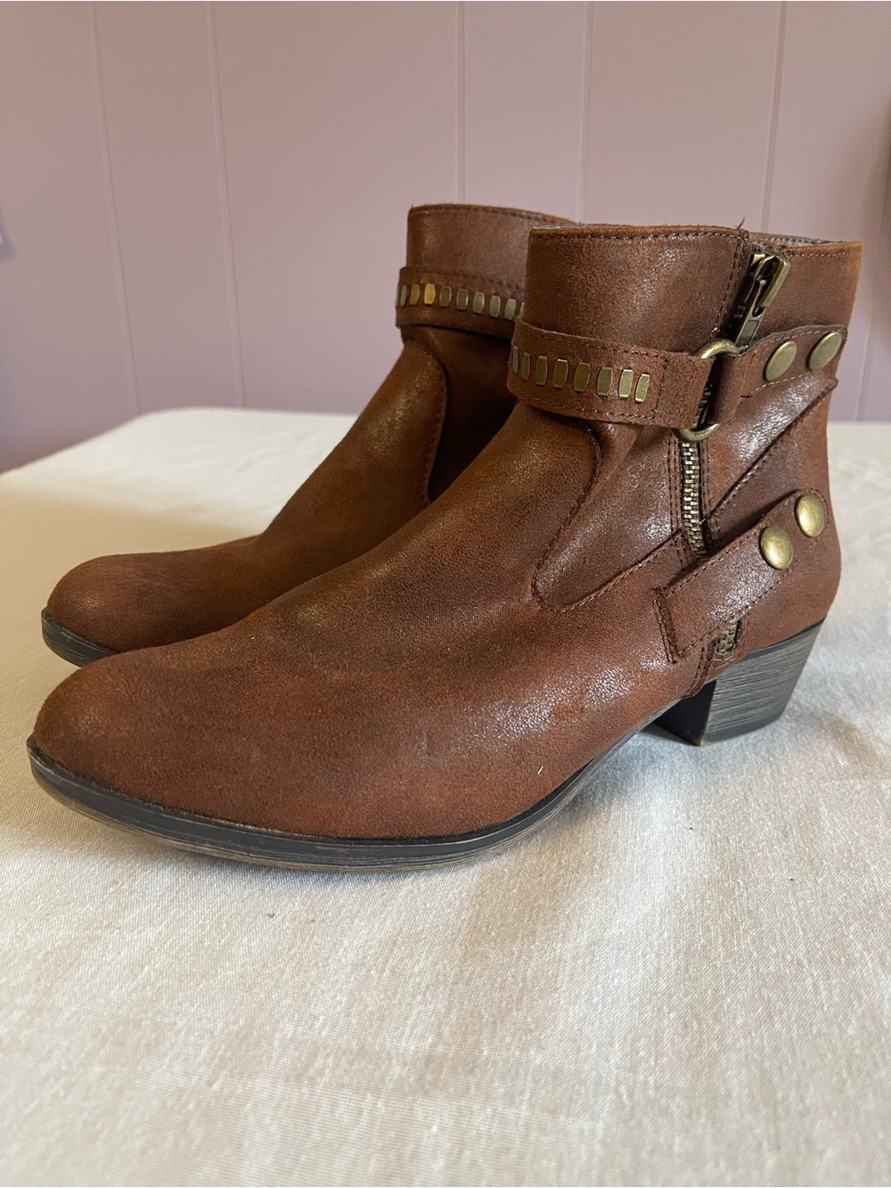 Falls Creek Brown Studded Strap Ankle Booties